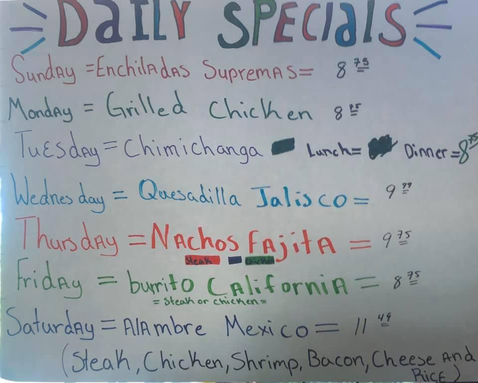 Menu at Tequila Jalisco restaurant, Richmond