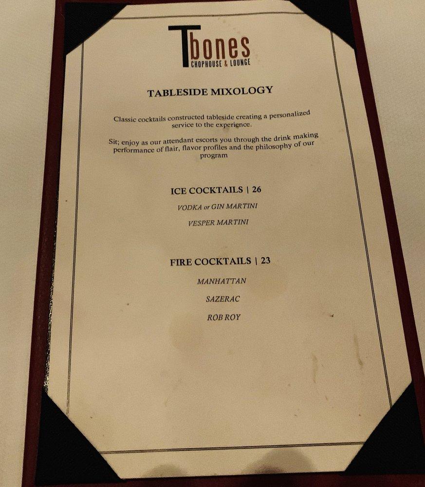 Menu at TBones steakhouse, Las Vegas, W Charleston Blvd