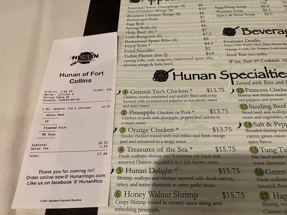 Menu at Hunan of Fort Collins restaurant, Fort Collins, 731 E Harmony