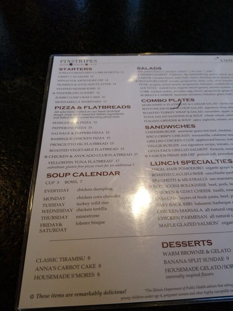 Menu at Pinstripes pub & bar, North Bethesda