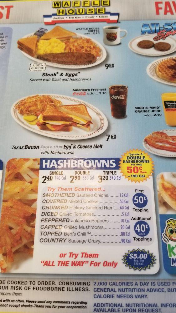 Menu at Waffle House restaurant, Memphis, Winchester Rd