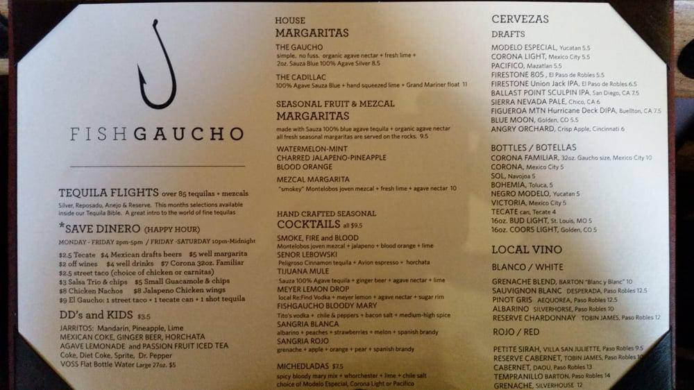 Menu at Fish Gaucho pub &amp; bar, Paso Robles