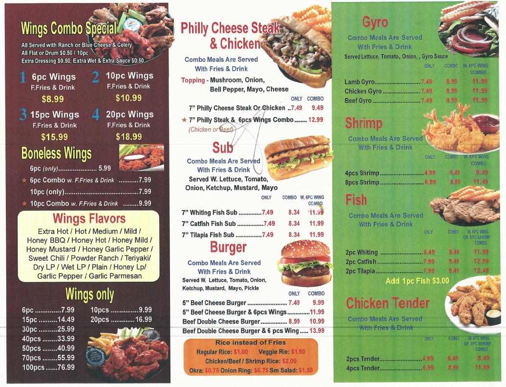 Menu At J Buffalo Wings Restaurant, Candler-mcafee, Wesley Chapel Rd #14