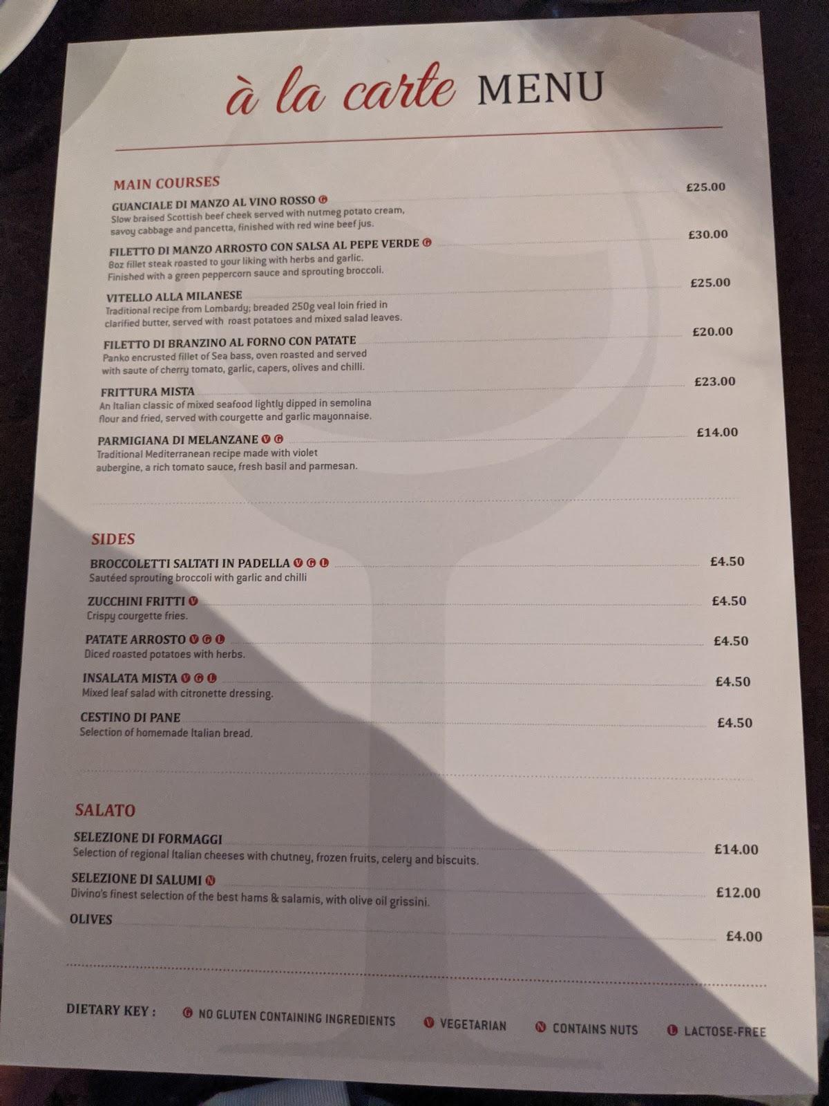 Menu at Divino Enoteca Italian Restaurant & Wine Bar, Edinburgh