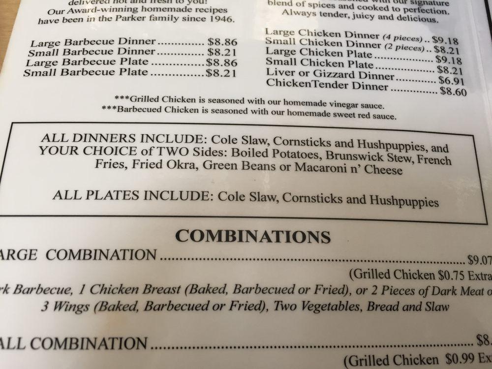 Menu at Parker's Barbecue Restaurant, Greenville, S Memorial Dr