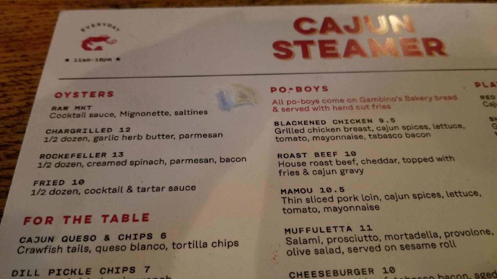 Menu at Cajun Steamer Bar & Grill, Hoover, 180 Main St 200