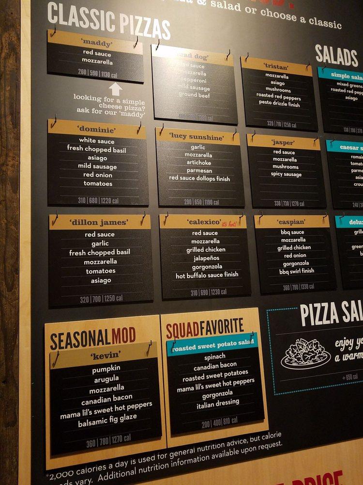 Menu at MOD Pizza pizzeria, Richmond, Quioccasin Rd