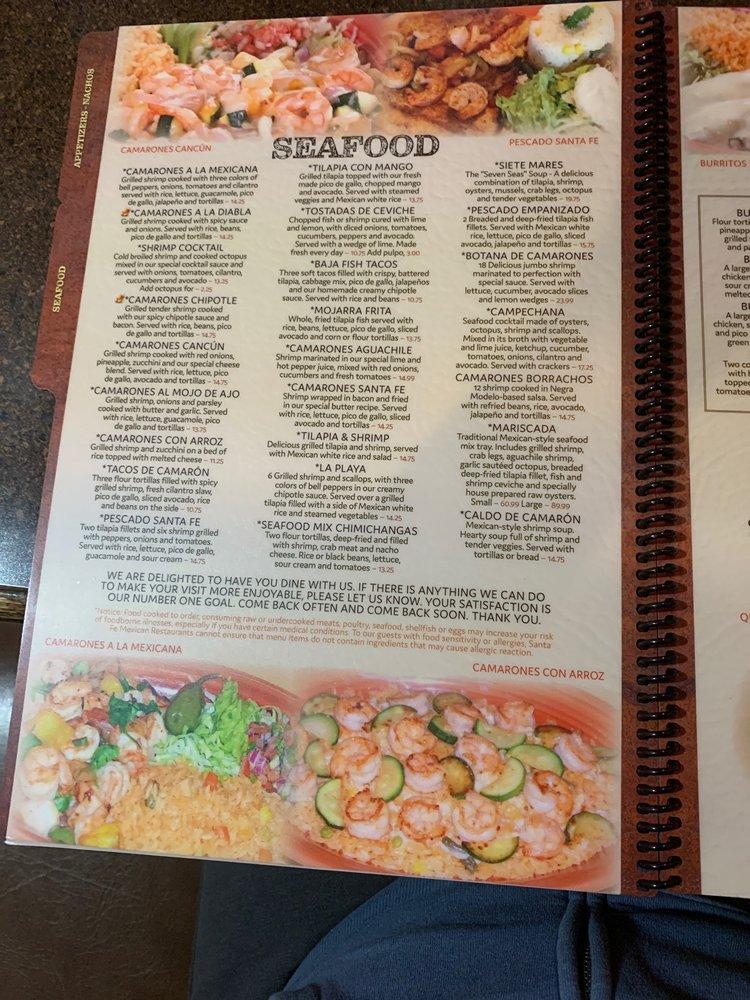 Menu at Santa Fe Mexican Grill restaurant, Greensboro, 423 Pisgah Church Rd