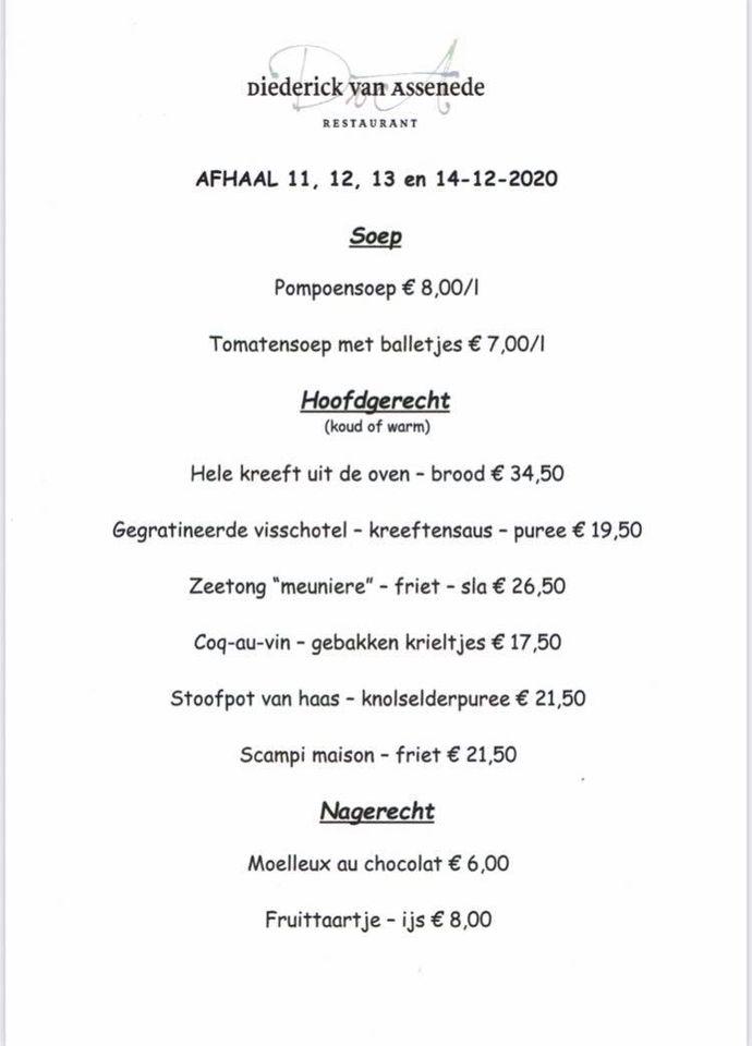 Menu de Restaurant Diederick van Assenede