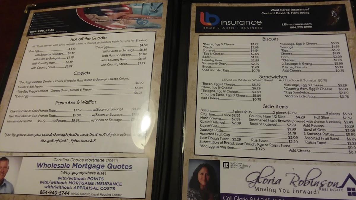 Menu at Grace's Restaurant Anderson, Anderson