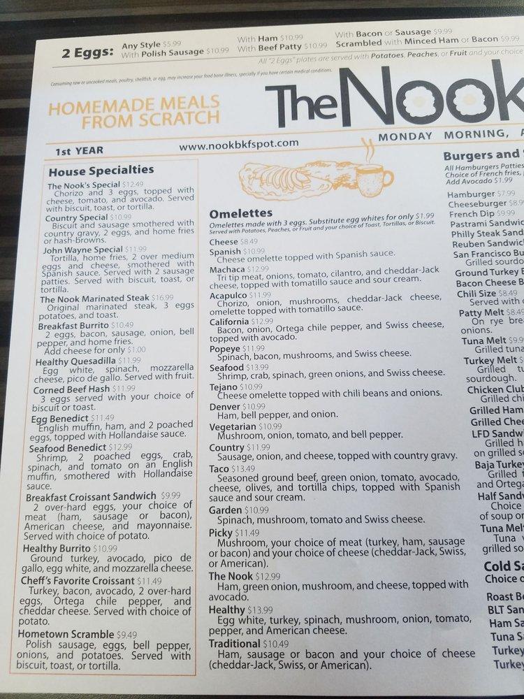 Menu at The Nook Breakfast Spot restaurant, Lomita