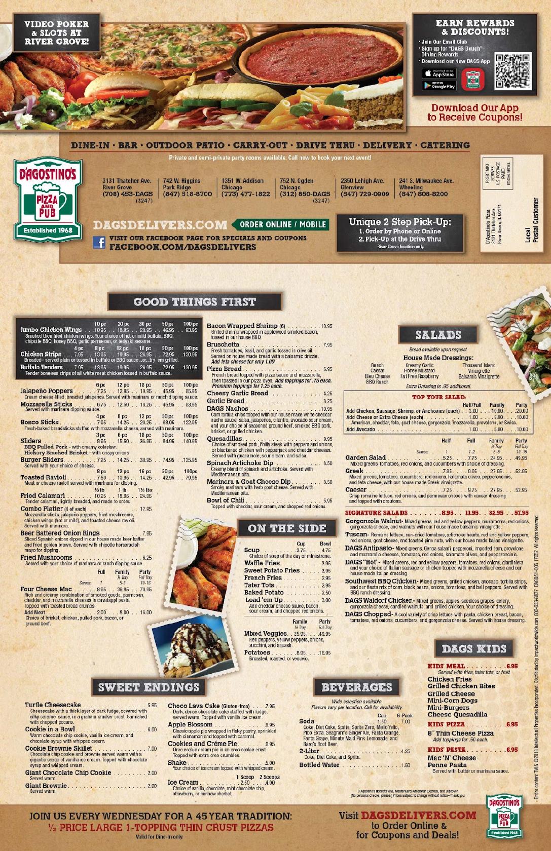 Menu at DAgostinos Pizza and Pub River Grove, River Grove, Thatcher Ave