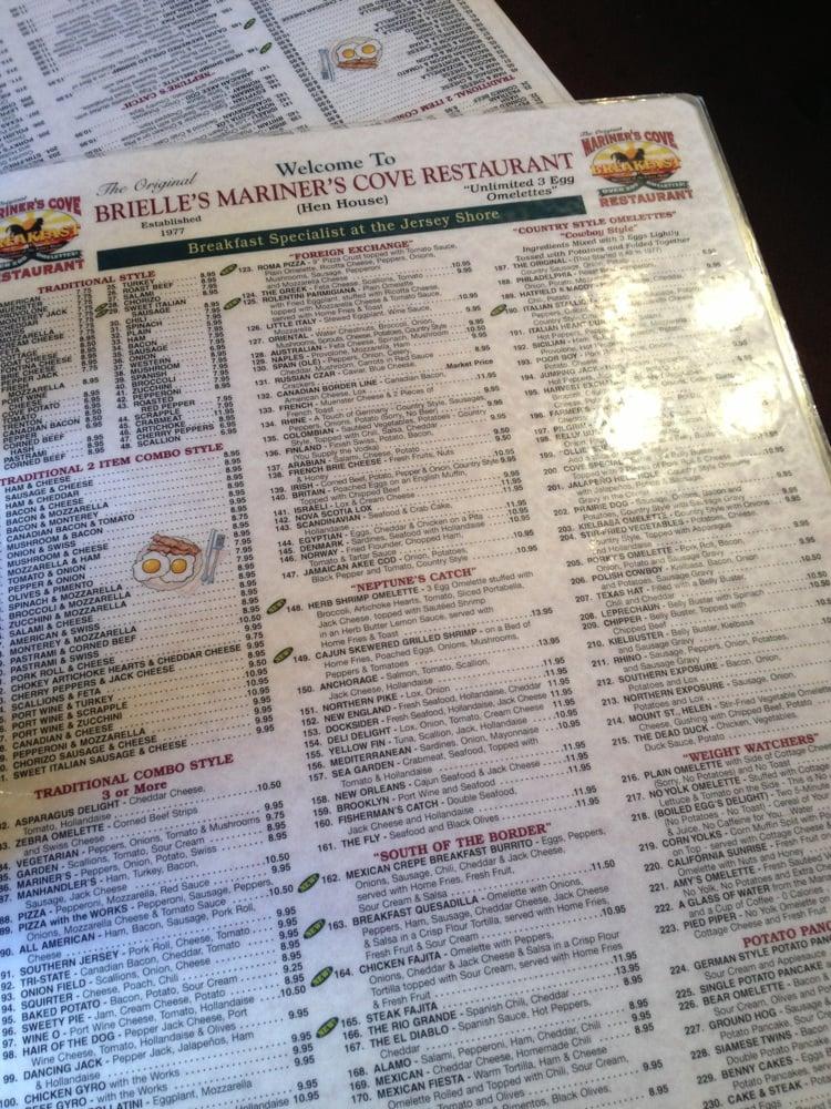 Menu at Mariner's Cove Restaurant, Brielle