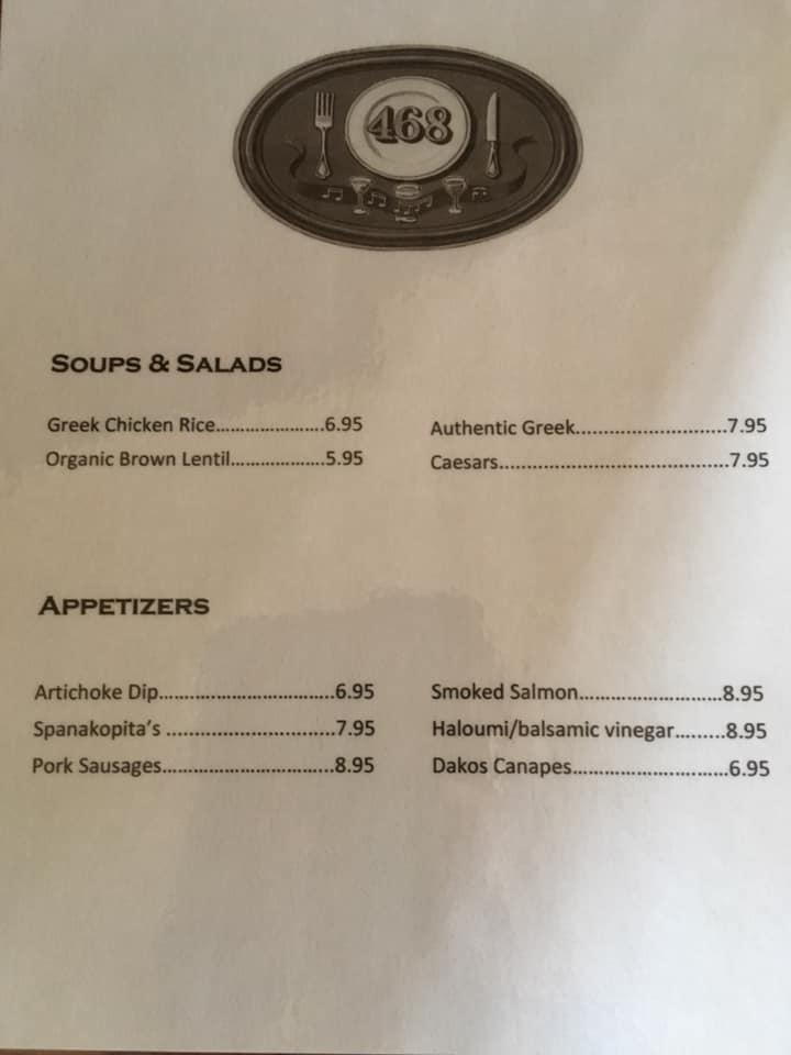 Menu at 468 restaurant, Yarmouth