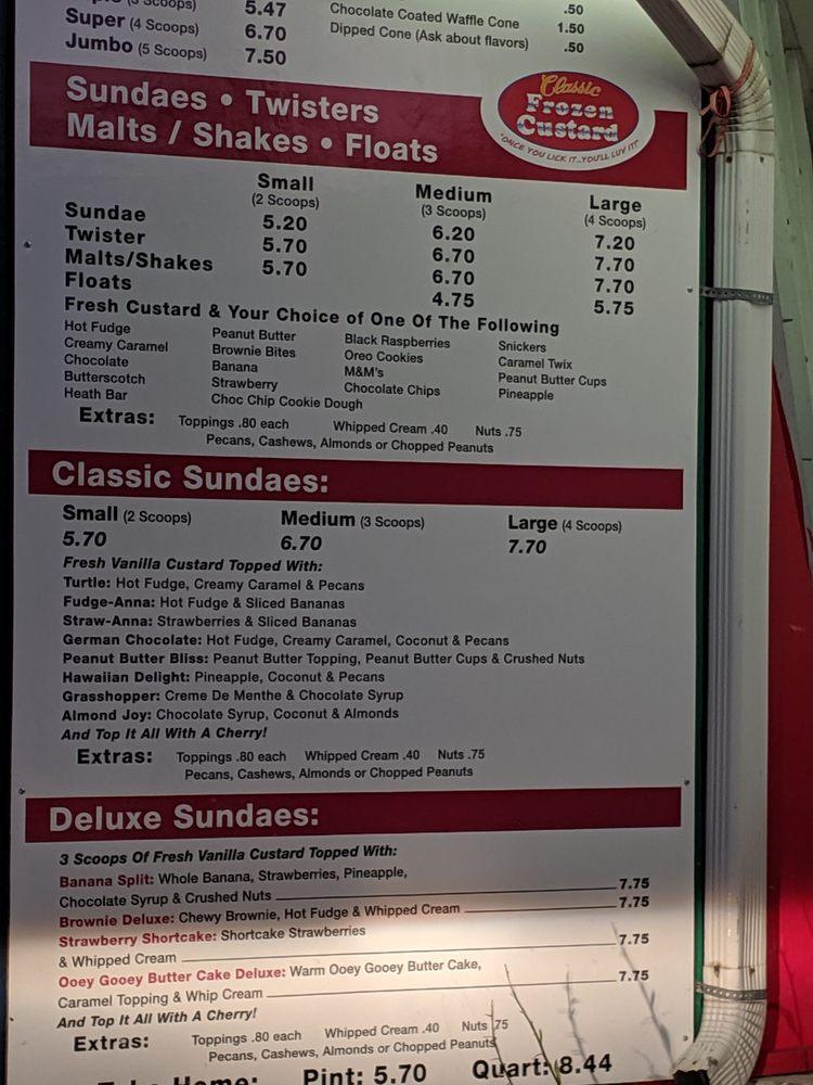 Menu at Classic Frozen Custard, Des Moines