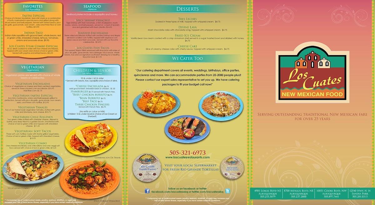 Menu at Los Cuates restaurant, Albuquerque, Menaul Blvd NE