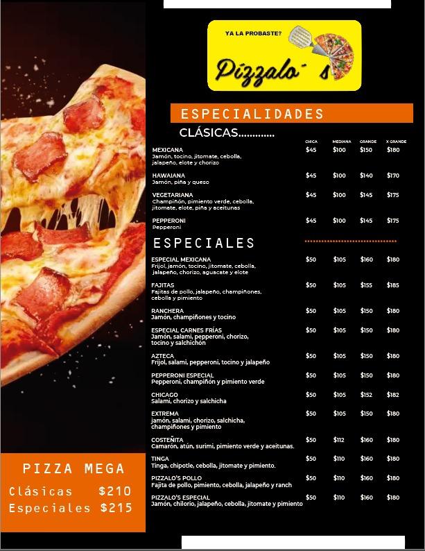 Menu at PIZZALO´S restaurant, Jalpan de Serra