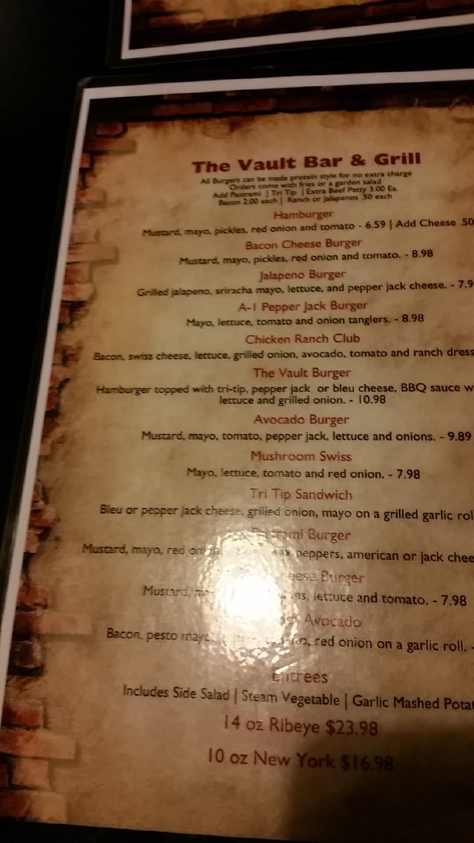 Menu at The Vault Bar & Grill, Porterville, 73 N Main St