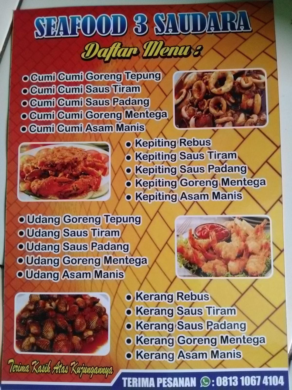 Menu At Seafood Restaurant, Bekasi Regency, Jl. Muara Bakti