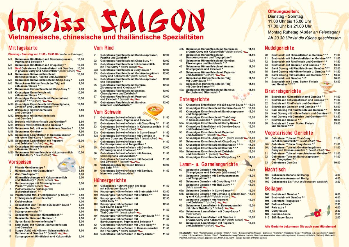 Speisekarte Von Saigon Imbiss Fast Food Cuxhaven