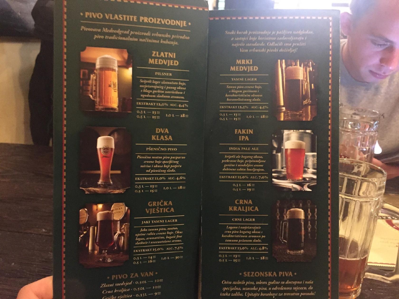 Menu at Pivnica Medvedgrad Ilica pub & bar, Zagreb, Ilica 49