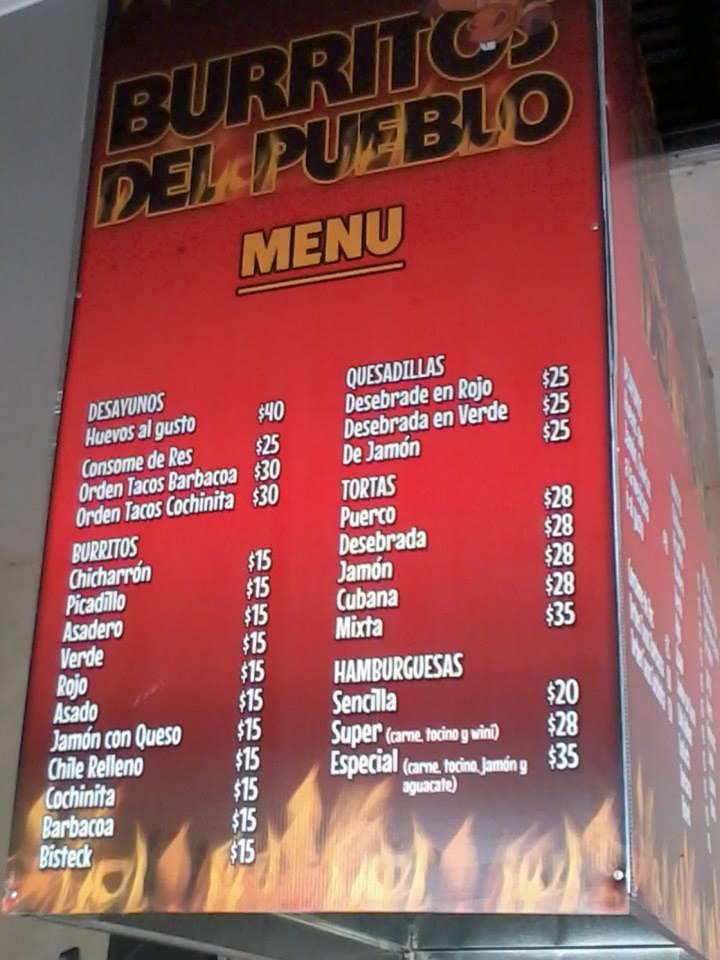 Menu at Burritos Del Pueblo restaurant, Casas Grandes Municipality