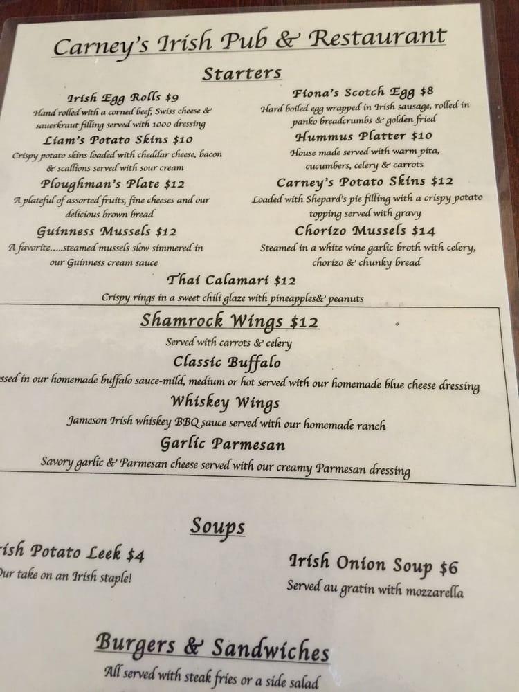 Menu at Carney's Irish Pub & Restaurant, Amityville