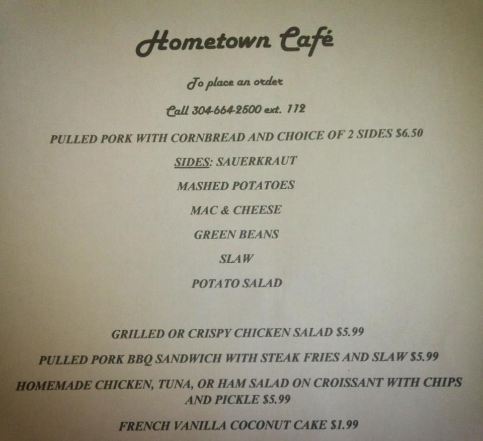 Menu at Larry Joe Harless Community Center cafe, Gilbert