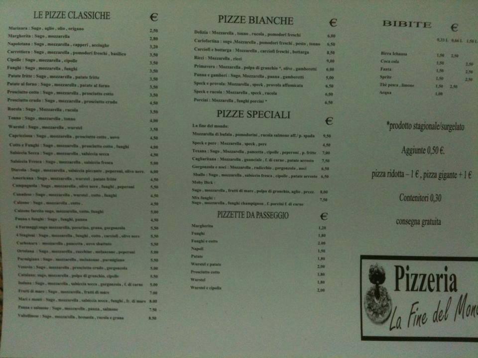 Menu di La fine del mondo 