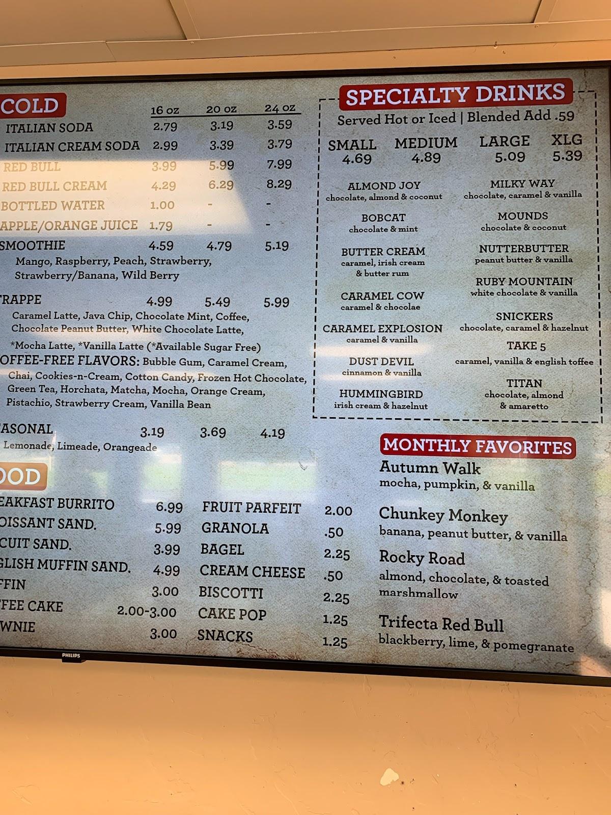 Menu at Mudd Hutt cafe, Elko