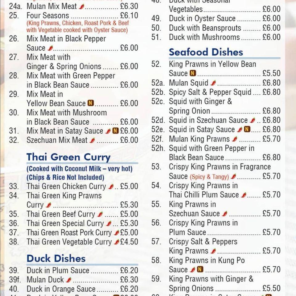 Menu at Mulan fast food, Kenilworth