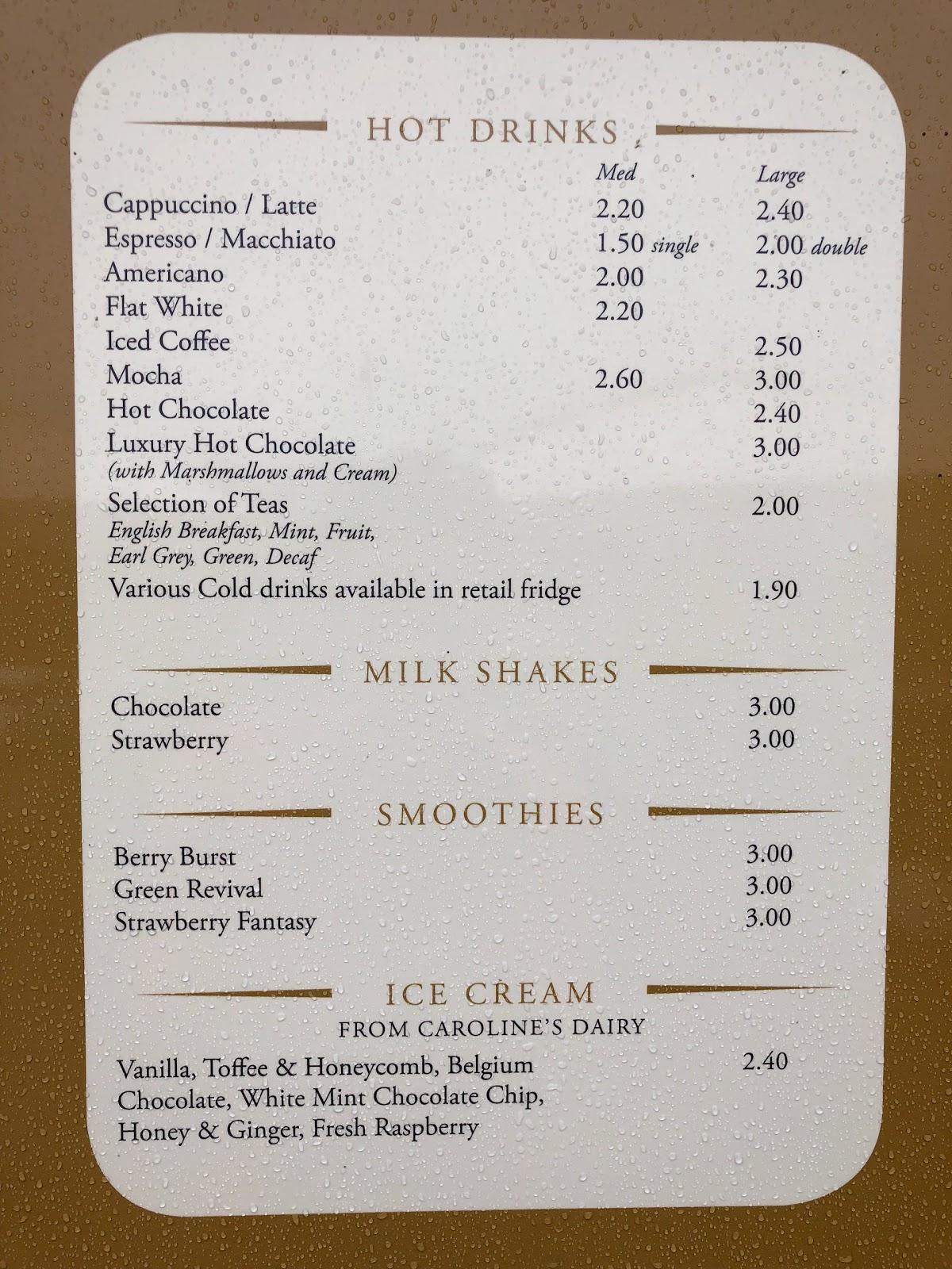 Menu at The Milk Churn cafe, Rudgwick