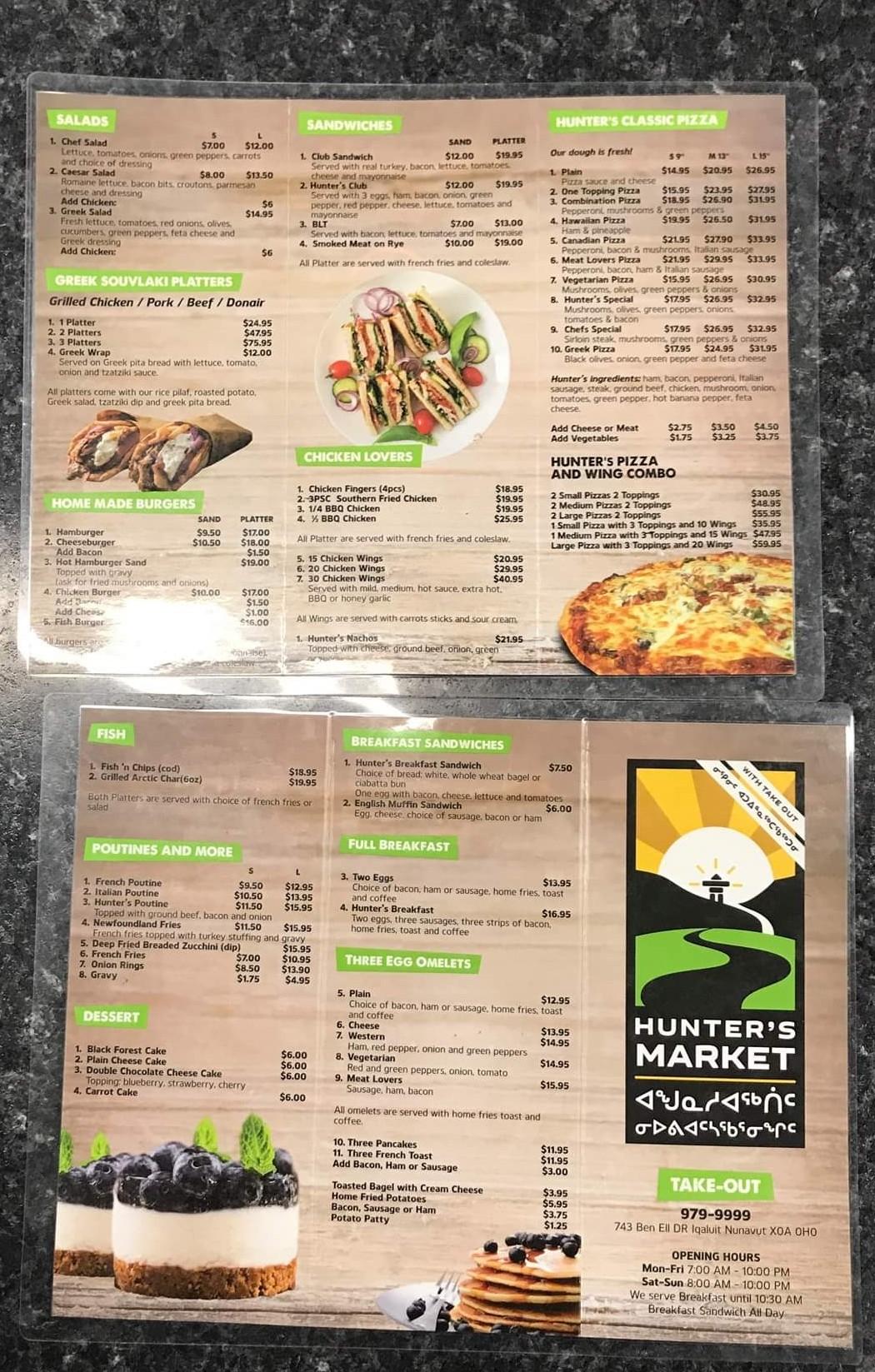 Menu at Hunter’s Market restaurant, Iqaluit