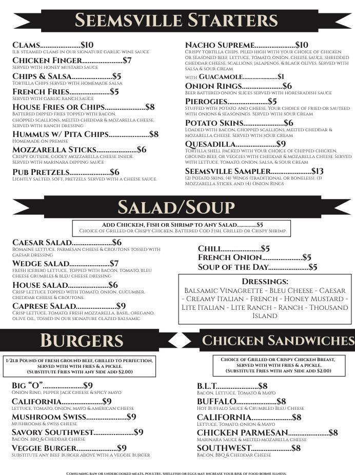 Menu at Seemsville Pub & Grille, Northampton