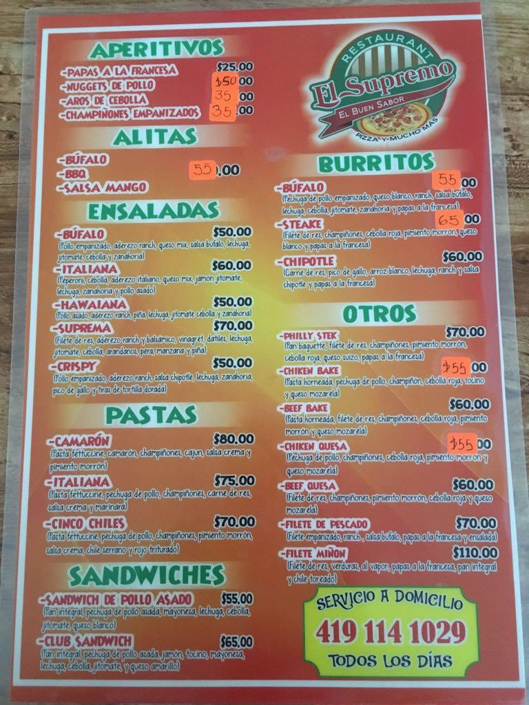 Menu at Restaurante El Supremo, San José Iturbide