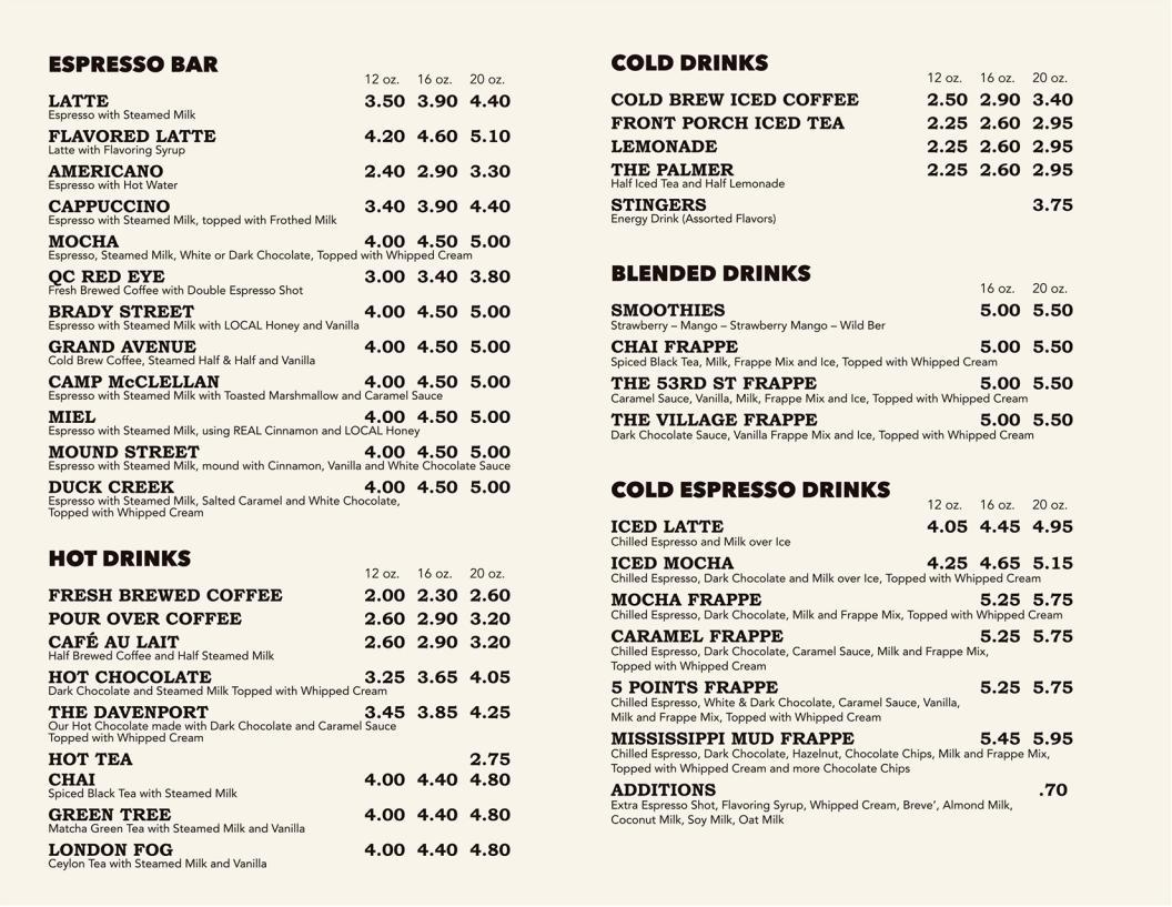 Menu at Aroma Coffee & Cafe, Davenport