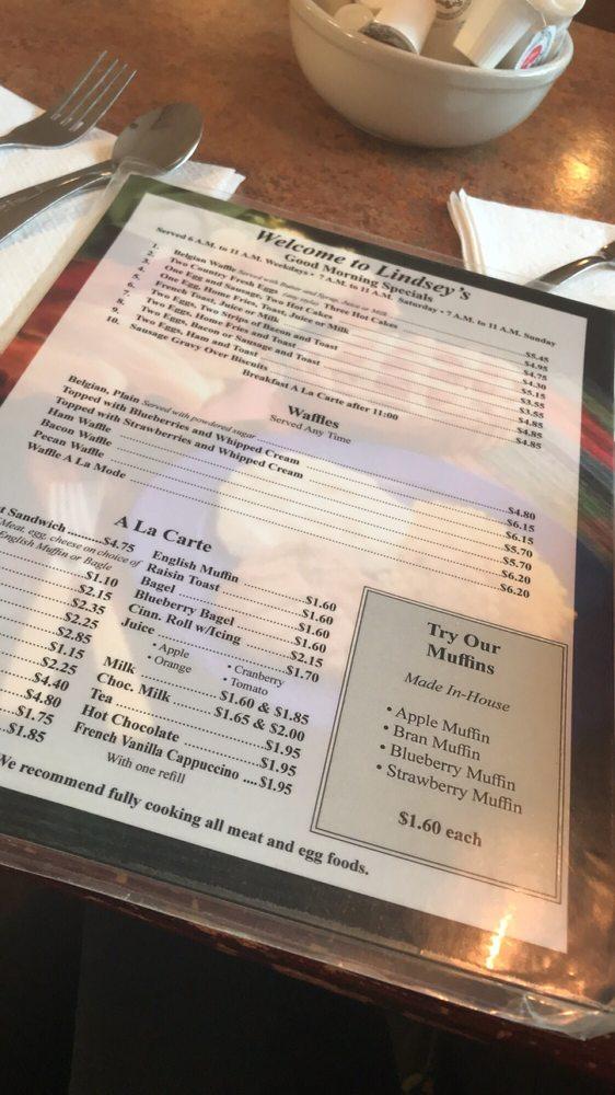 Menu at Lindsey's Restaurant, Canton, Tuscarawas St W