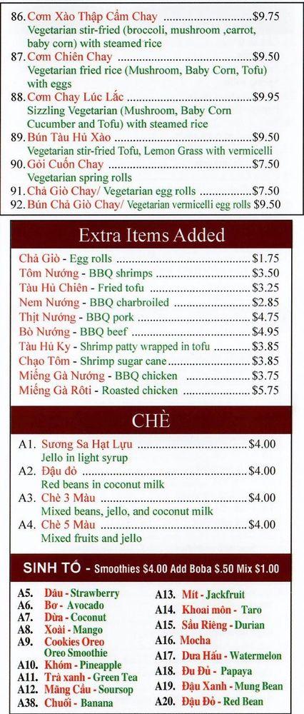 Menu at Pho Long restaurant, Colton