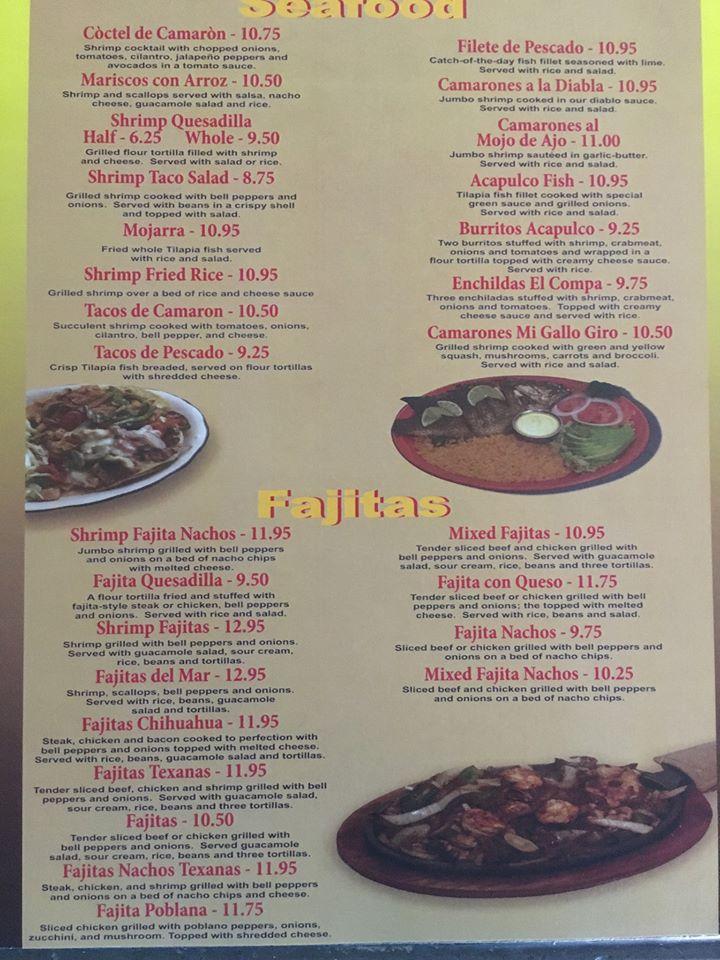 Menu at Mi Gallo Giro Mexican Restaurant, Fairmont