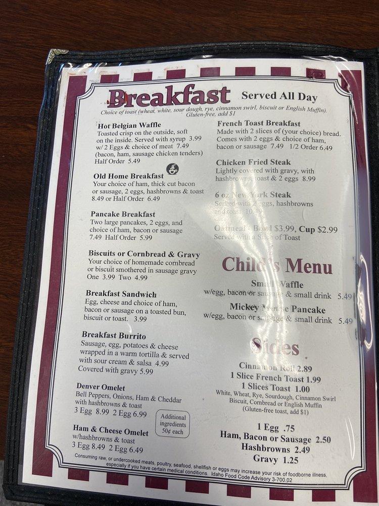 Menu at Old Home Cooking restaurant, Buhl