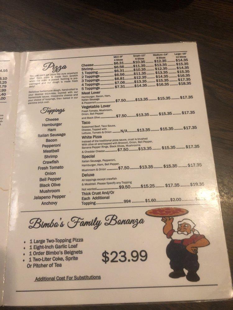 Menu at Bimbo's Restaurant, Silas, US84