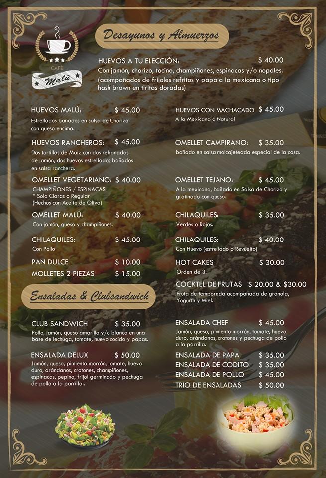 Menu at Café Malu, Nuevo Laredo