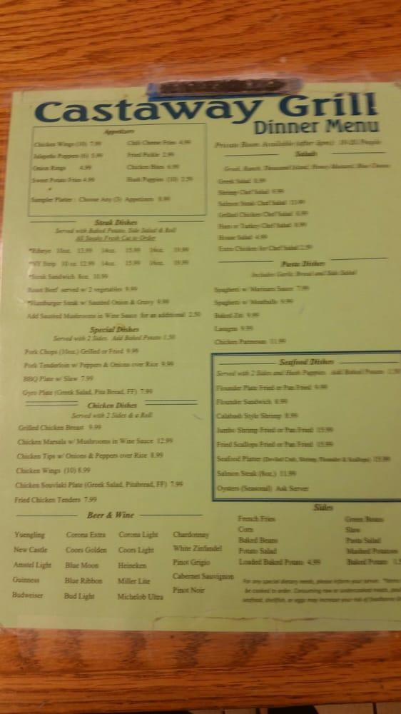 Menu at Castaway Grill restaurant, Ocean Isle Beach