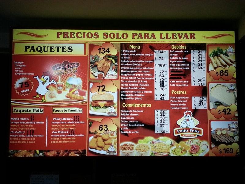 Menu at Pollo Feliz restaurant, Cancún, Blvd. Luis Donaldo Colosio Mza 66  Lte 32