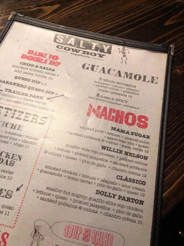 Menu at Salty Cowboy BBQ, Zionsville