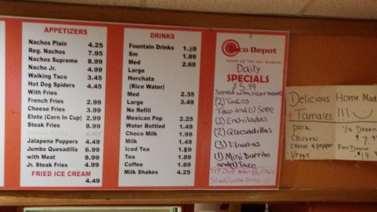 Menu at Taco Depot steakhouse, Merrillville, 851 W 57th Ave