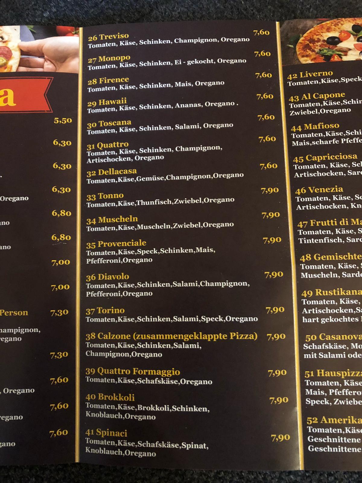 Speisekarte von Pizza King, Fuschl am See