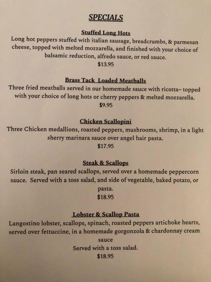 Menu at The Brass Tack restaurant, Frankfort