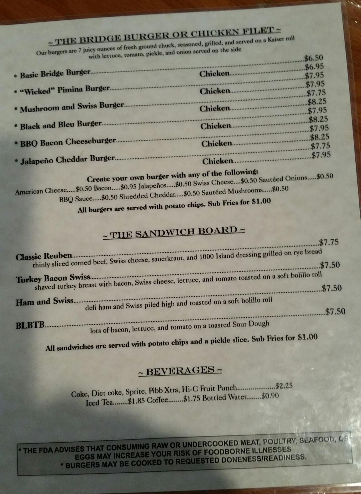 Menu at The Bridge Grill and Oyster Bar, Stockbridge