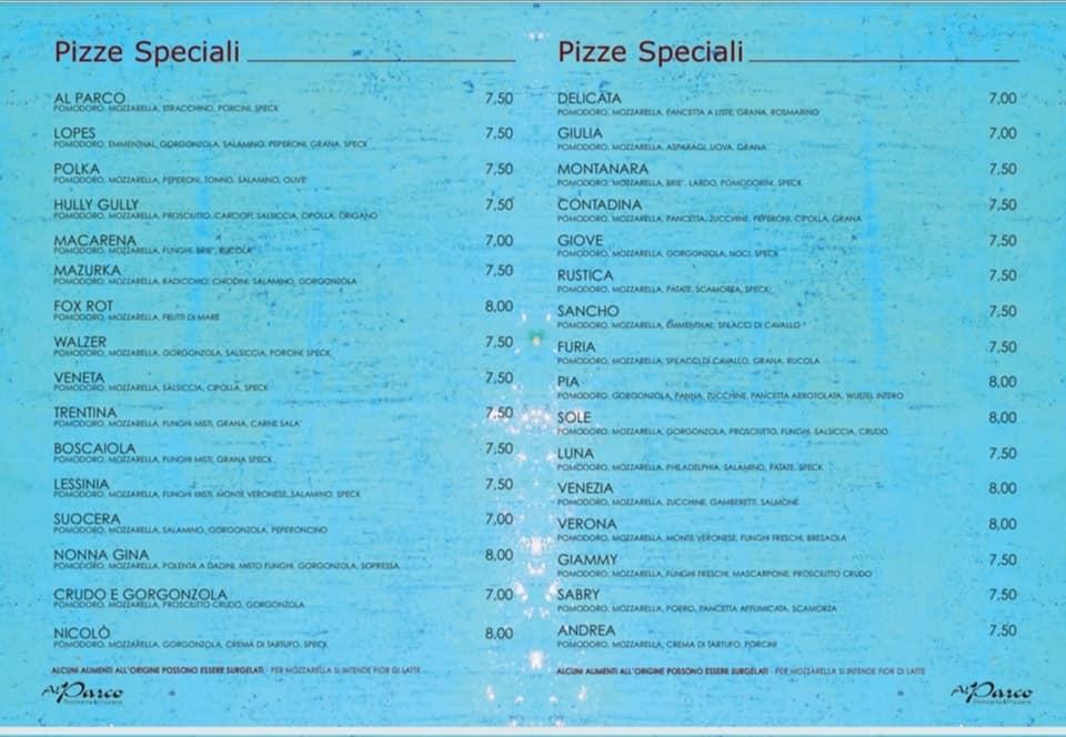 Menu di Al Parco 